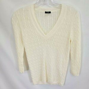 J. Crew XS Thin Cable Knit Sweater Long Sleeve 100% Linen Cream Ivory XSmall